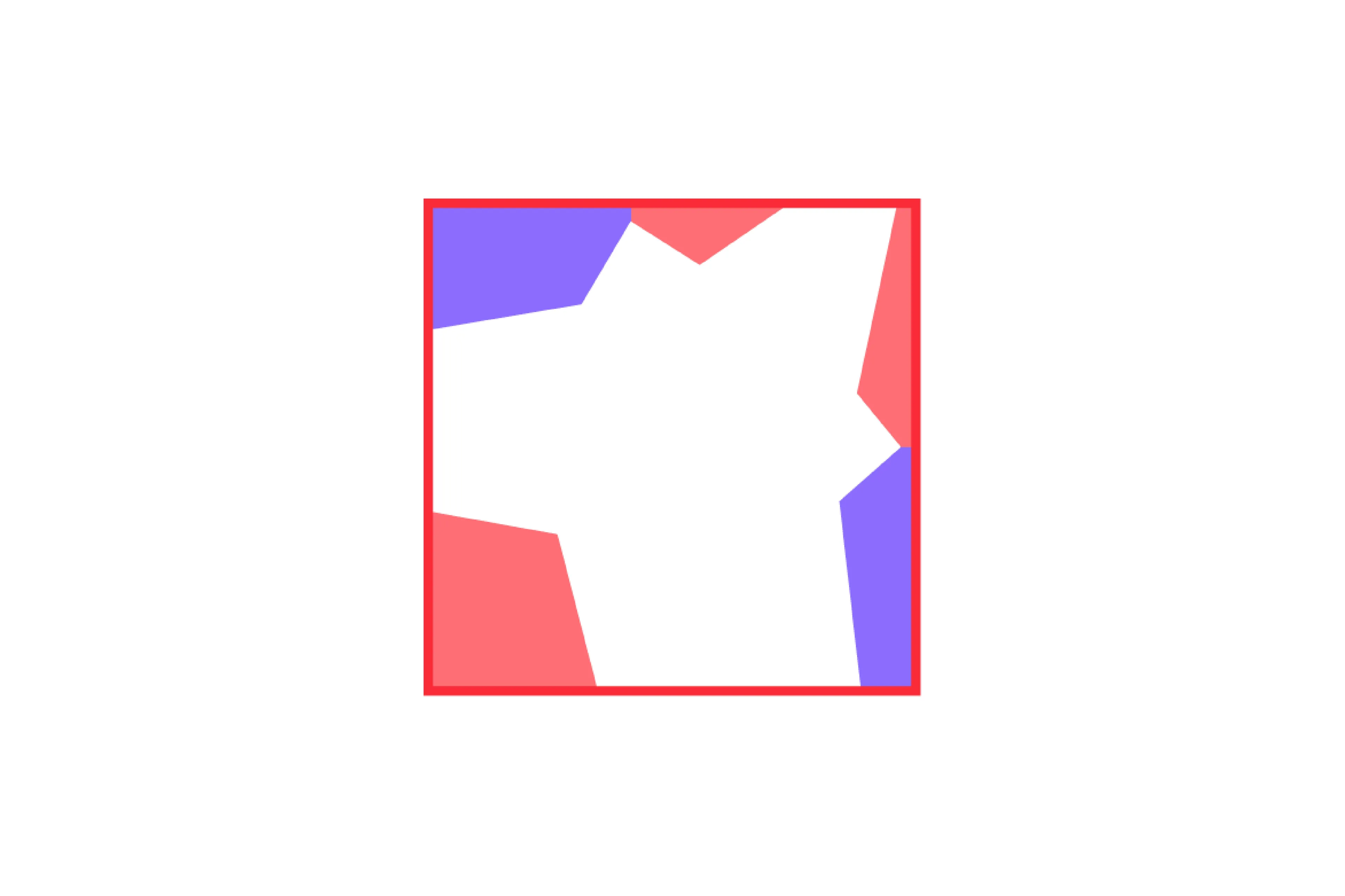 Abstract geometric shape with red and purple sections inside a red-bordered square, highlighting option B concept.