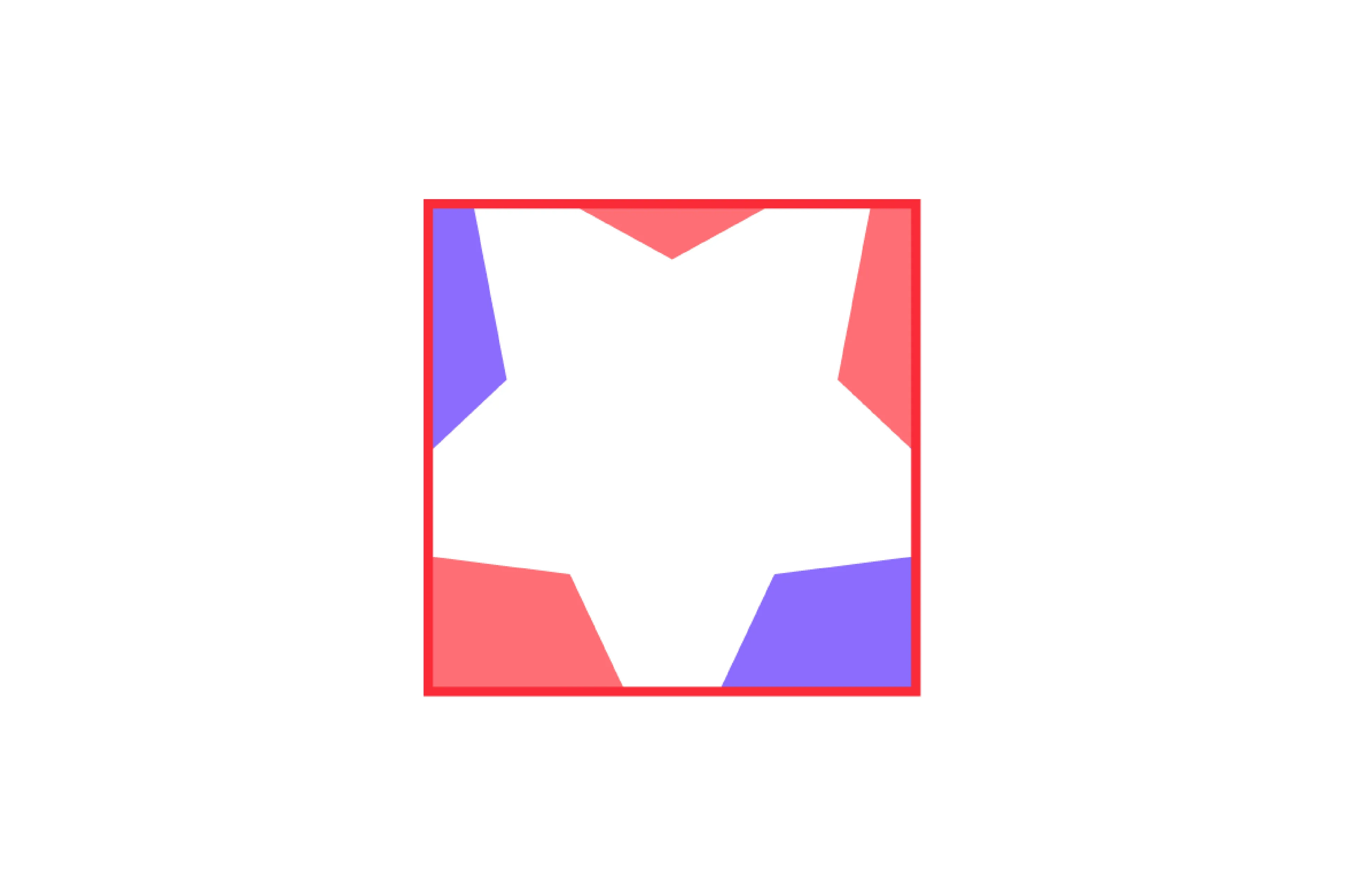 Abstract star shape in red and purple colors inside a red square frame on a white background, choose option C.