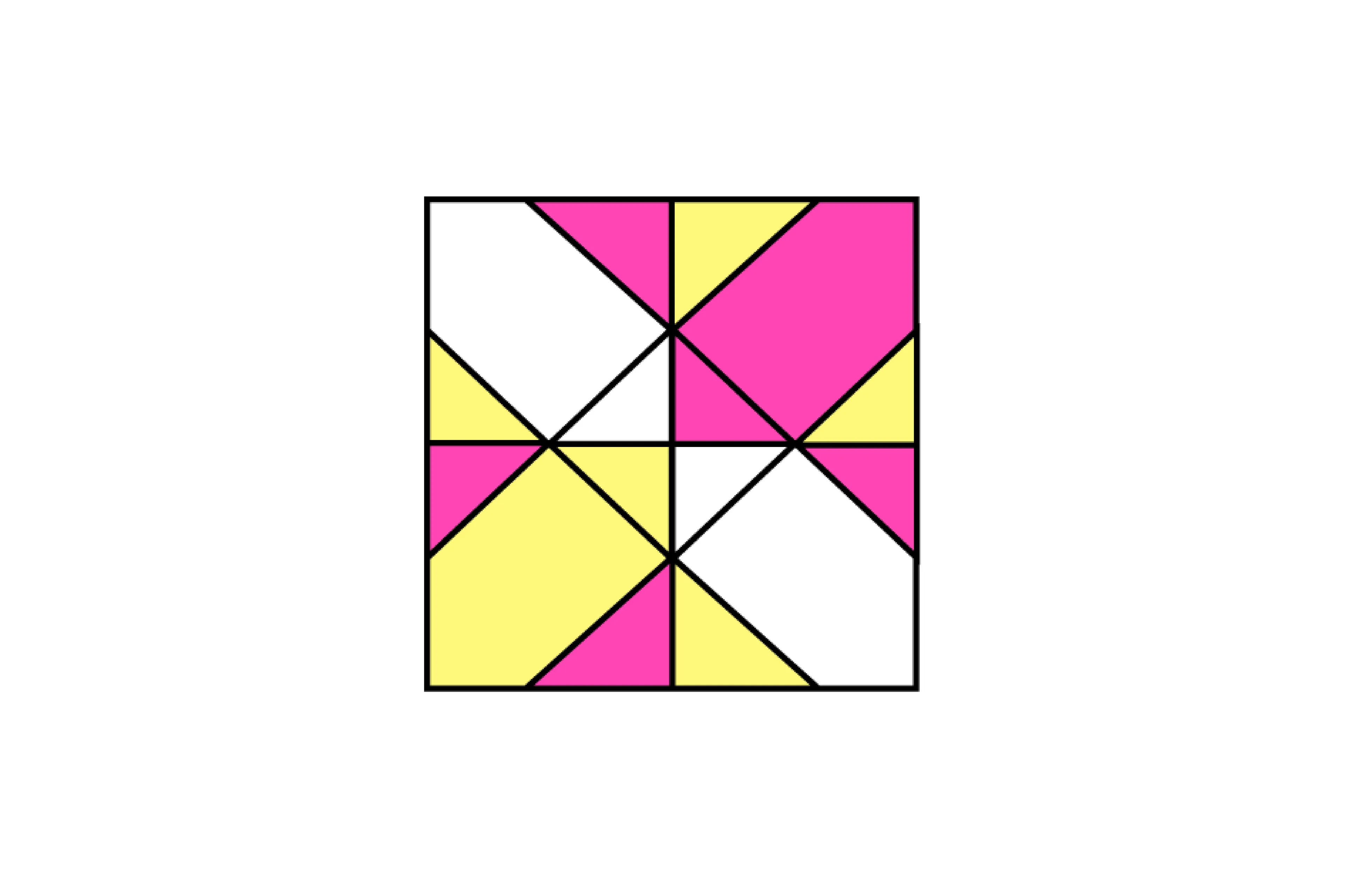 Colorful grid puzzle with pink, yellow, and white triangular sections, exploring which of these completes the grid, C.