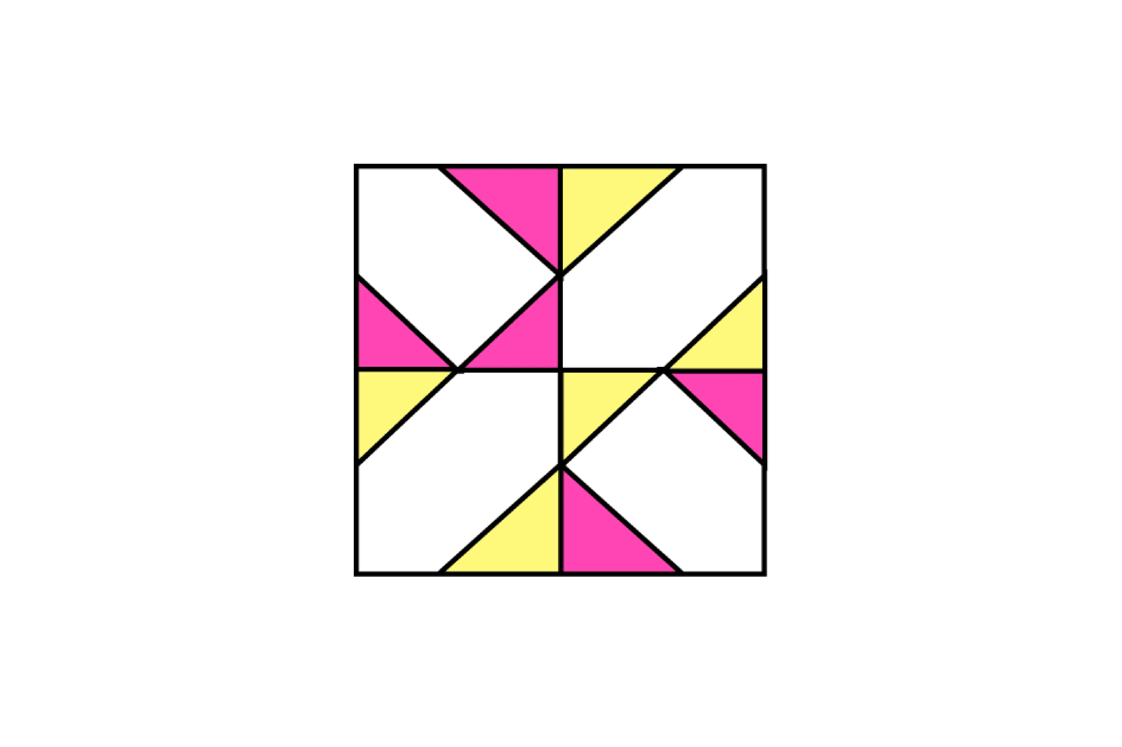 Abstract grid puzzle with geometric pink and yellow shapes forming diagonal patterns, testing which of these completes the grid D.