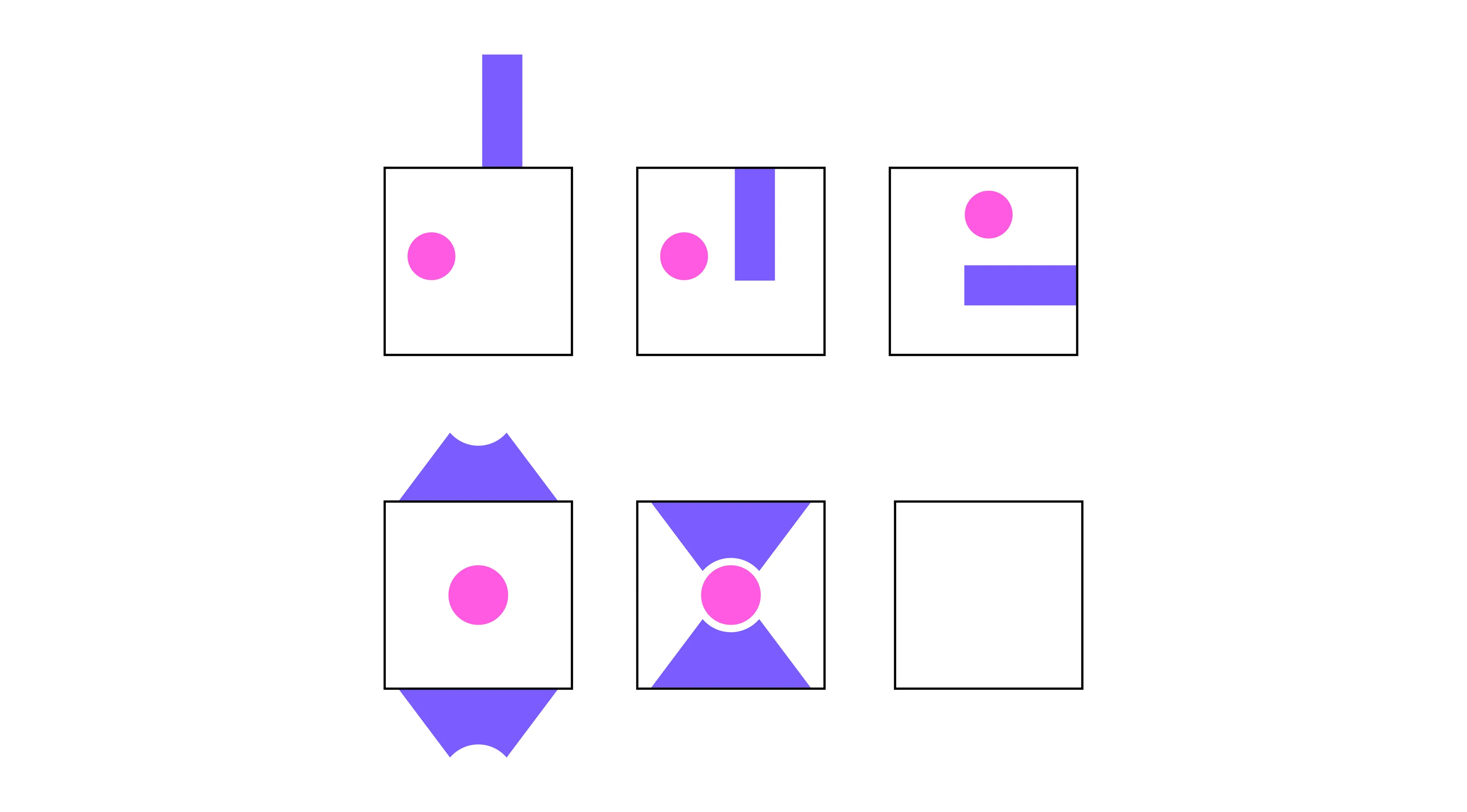 Naglieri Nonverbal Ability IQ Test puzzle showing six shapes with one missing image in the lower right corner.