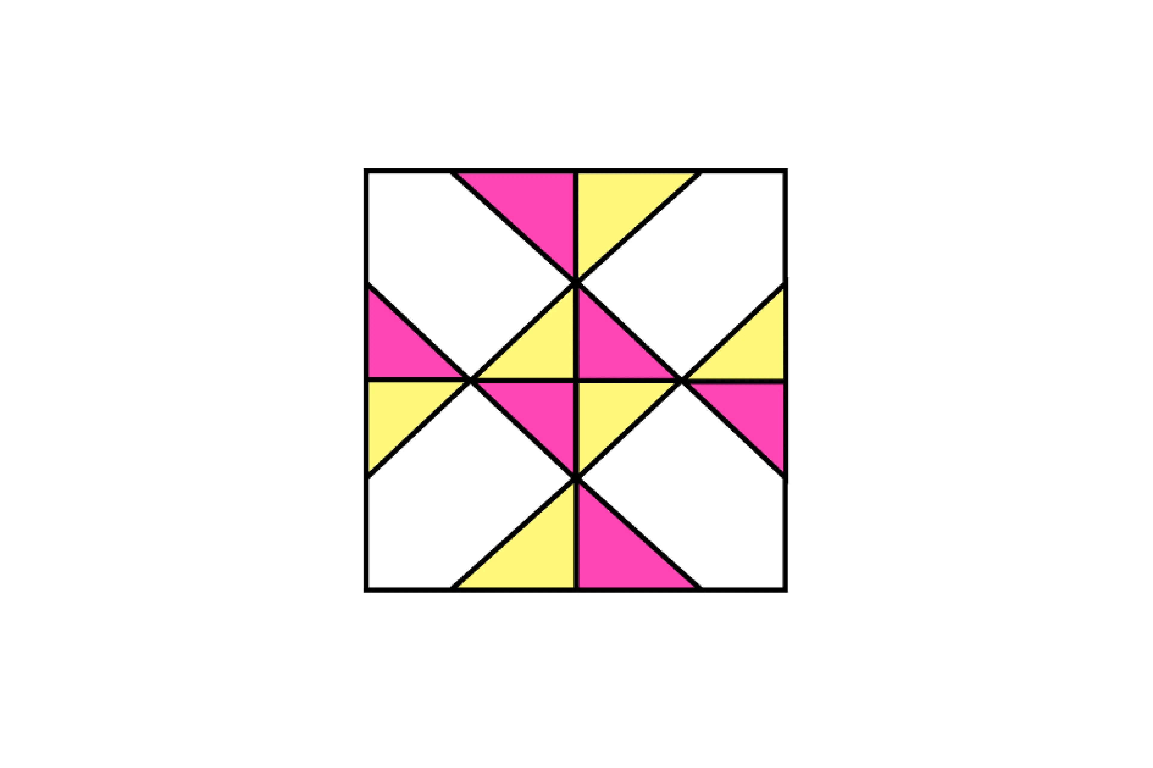 Colorful puzzle grid with pink and yellow triangles arranged in a pattern, exploring which of these completes the grid B question.