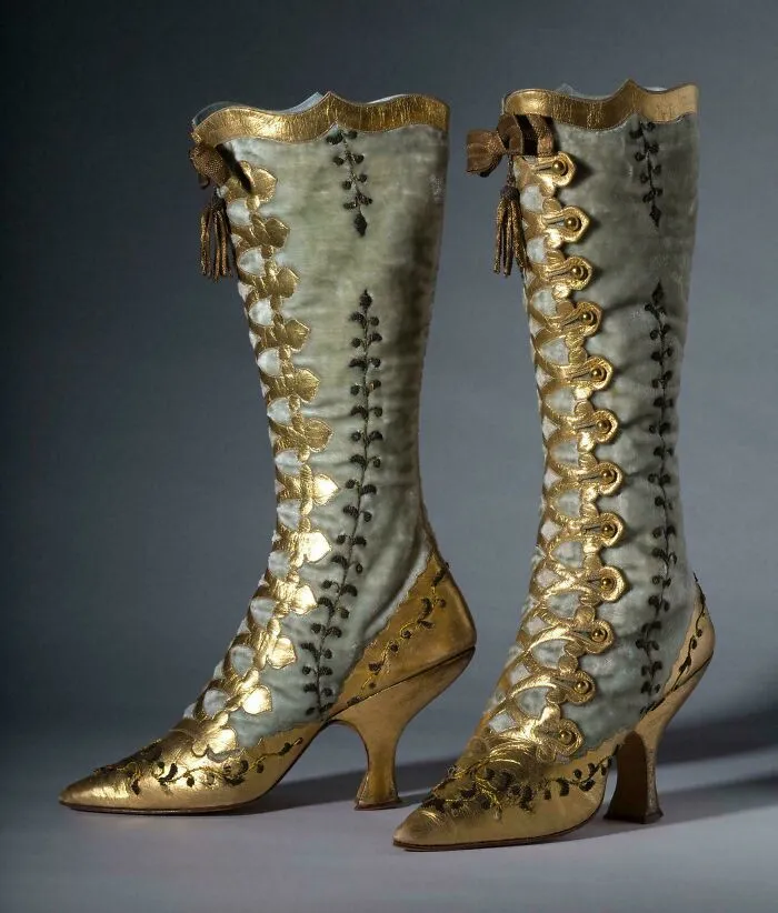 Victorian Leather And Velvet Boots Swedish Or German, 1890s