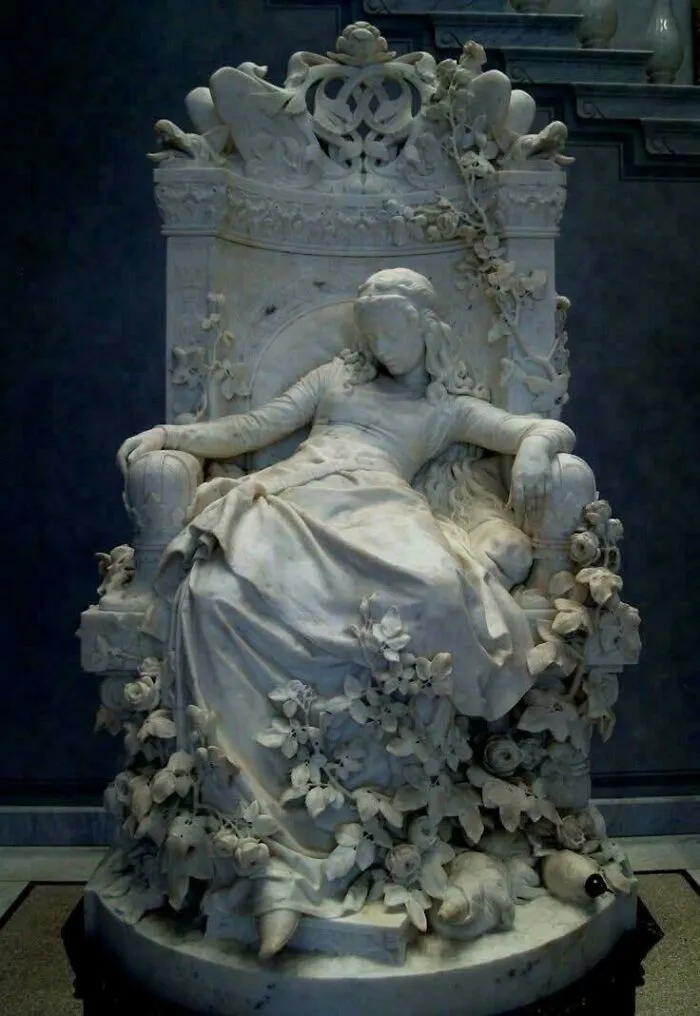 Dornröschen, A Marble Sculpture By German Artist Louis Sussmann-Hellborn