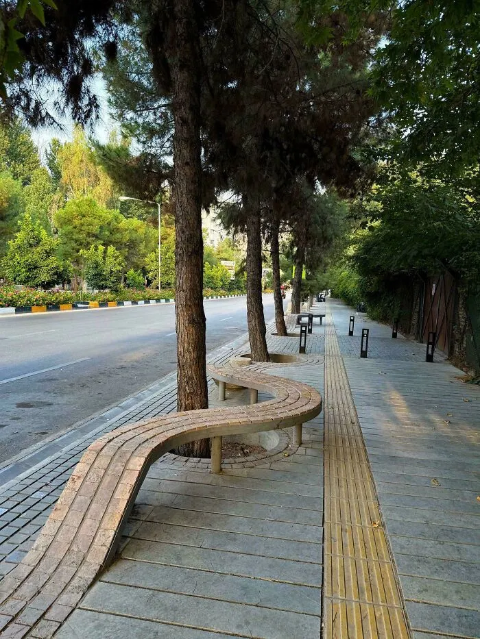 Brickwork On Sidewalk Which Turns Into A Public Bench In Shiraz, Iran