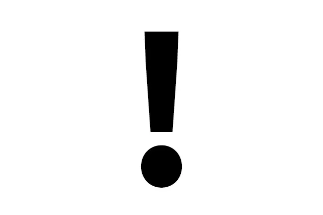Exclamation mark punctuation symbol in bold black on a plain white background representing a favorite punctuation mark.