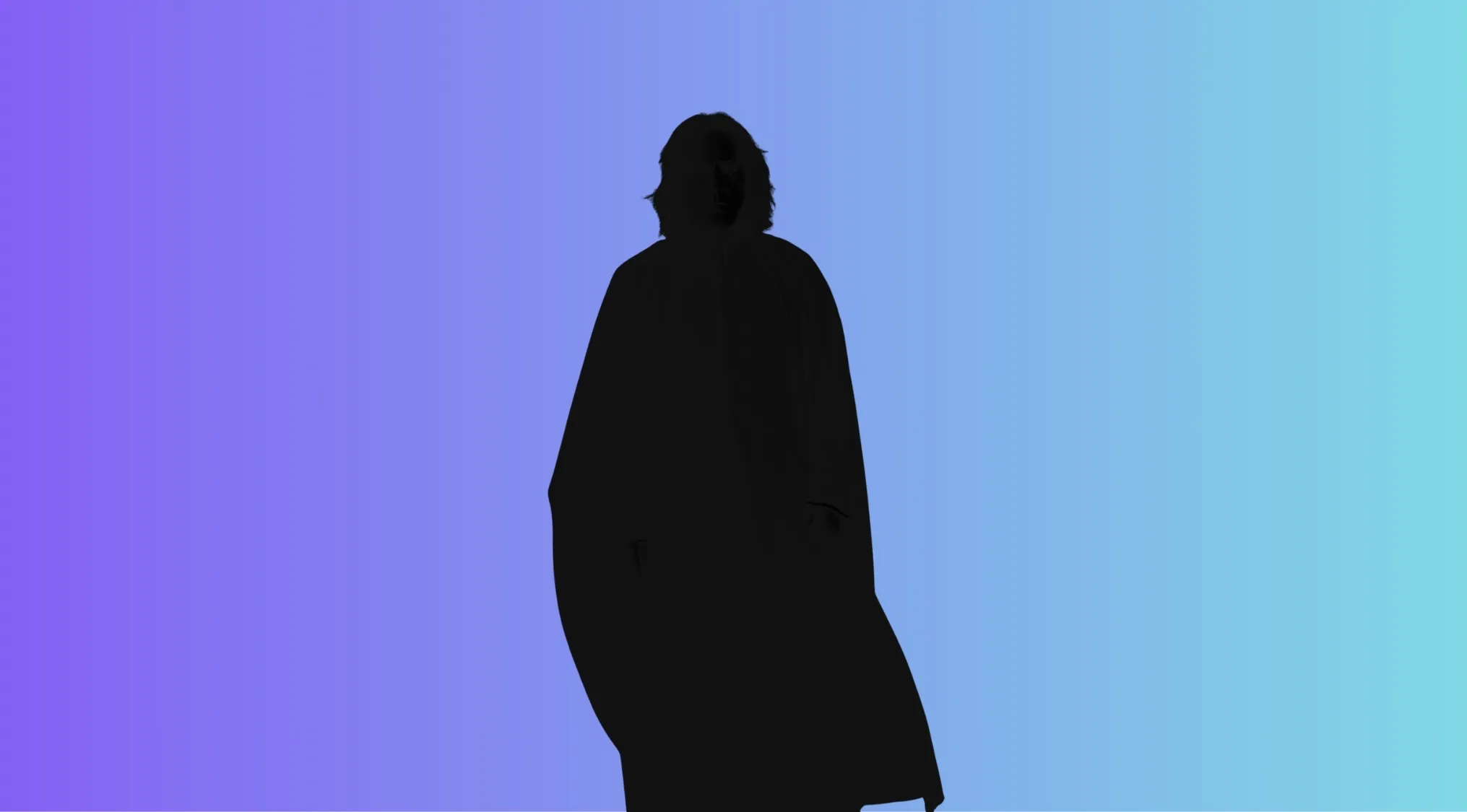 Silhouette of a Harry Potter character against a gradient blue and purple background for movie character guessing game.