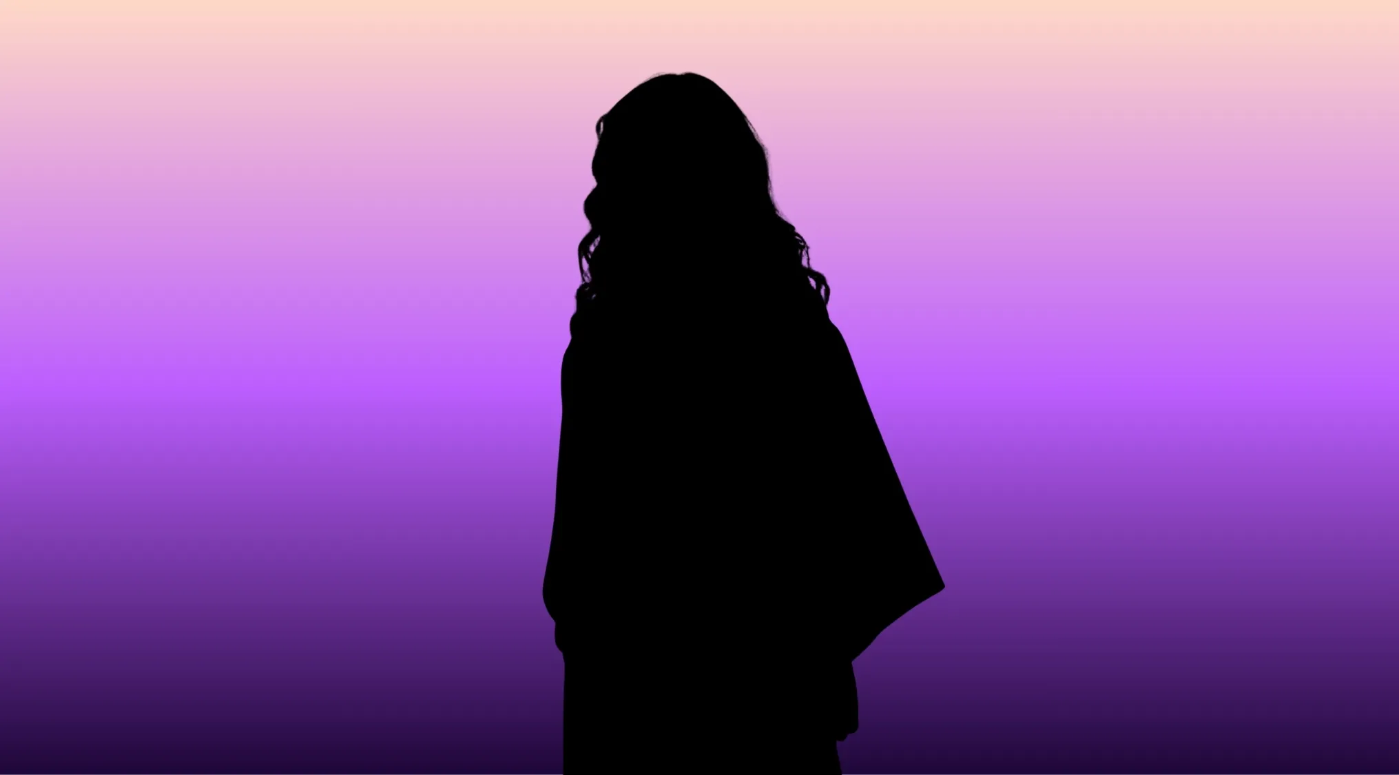 Silhouette of a mysterious movie character against a gradient purple background for guessing the movie character quiz.