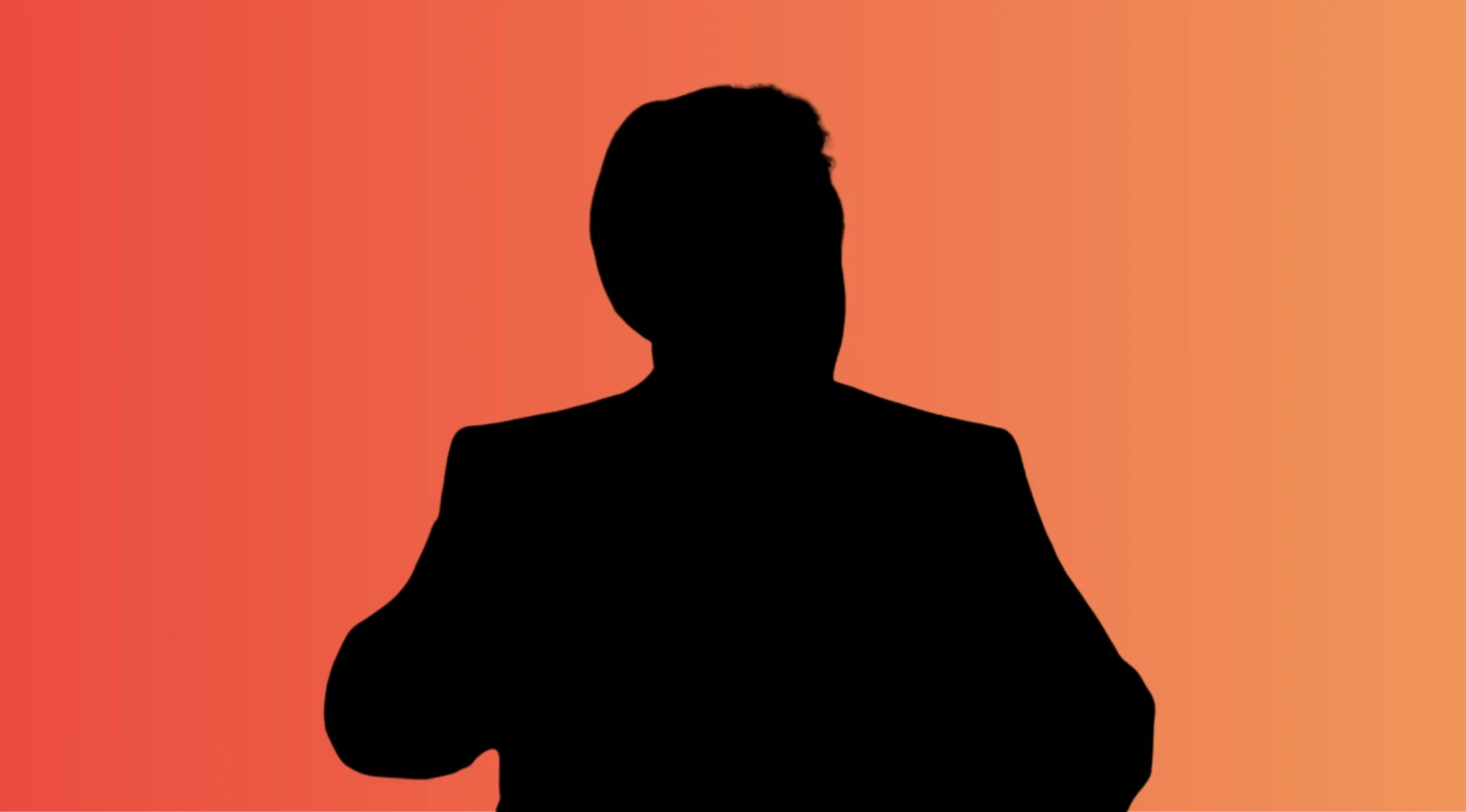 Silhouette of a movie character set against a gradient orange background for a guess the movie character challenge.