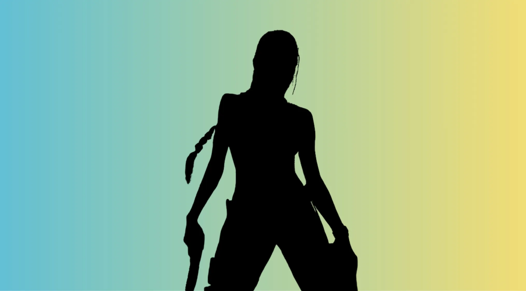 Silhouette of a movie character holding a weapon with a braided ponytail against a gradient blue and yellow background.