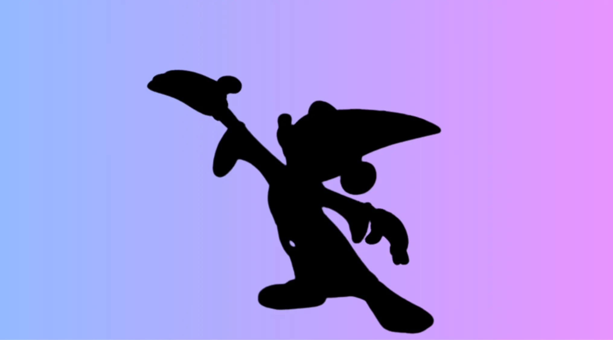 Silhouette of a Disney character wearing a wizard hat and holding a broom, perfect for a movie character guessing game.