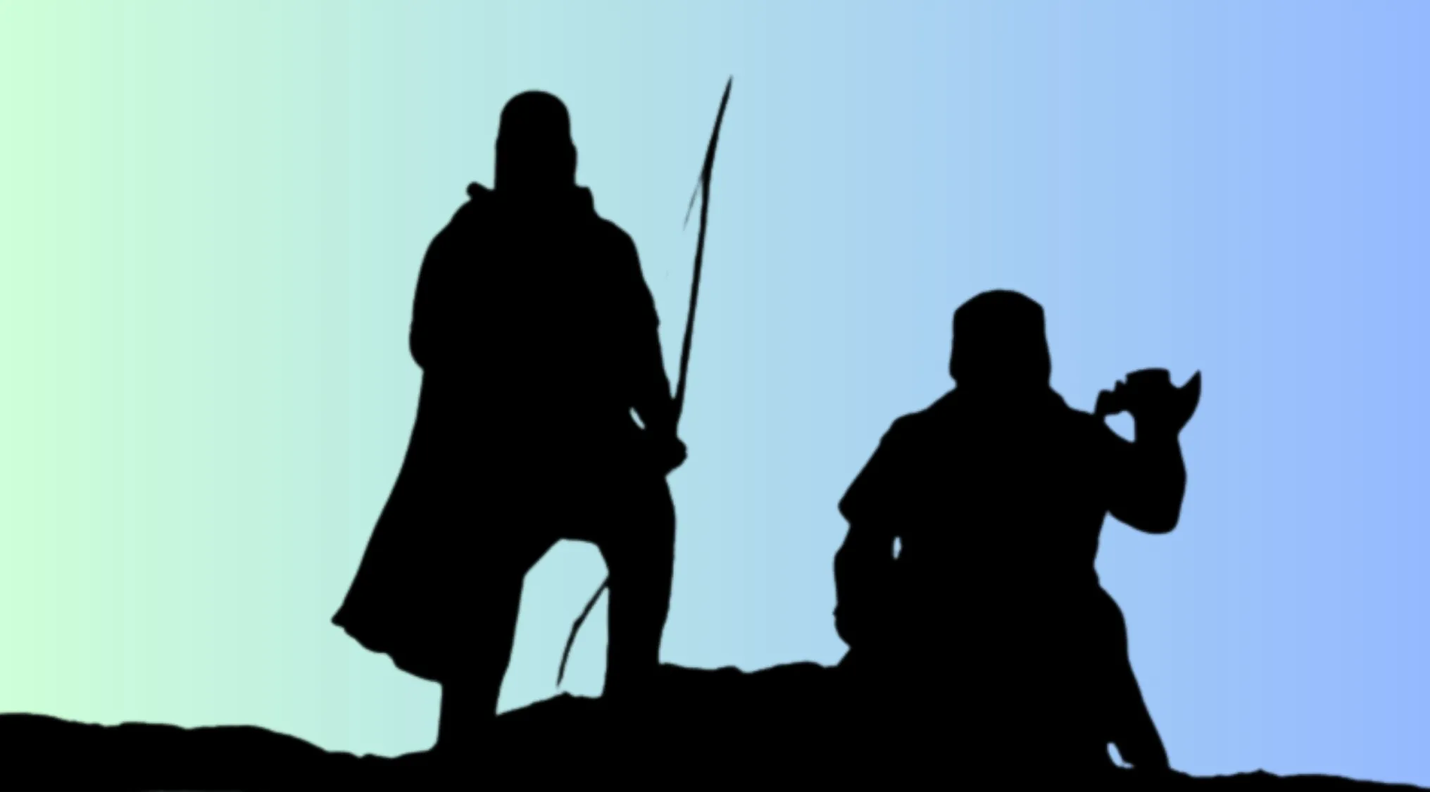 Silhouettes of two movie characters on a hill, challenging viewers to guess the movie character from the silhouette and franchise.