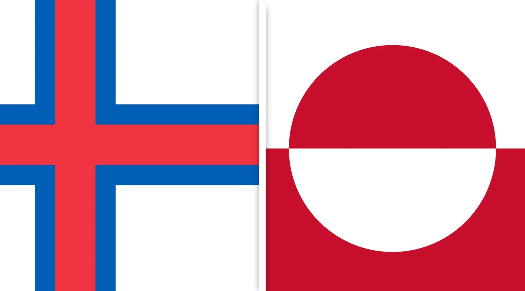 Flags of the Faroe Islands and Greenland side by side representing geography connection quiz.