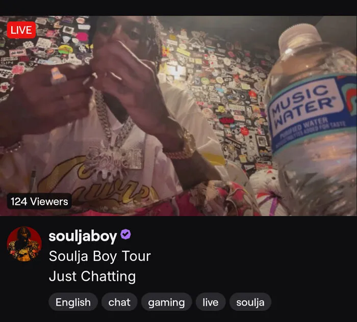 Soulja Boy Streaming On Twitch To Only 124 Viewers After Showing Support For President. His Latest Concert Tickets Were Only $30 And Didn't Sell Many