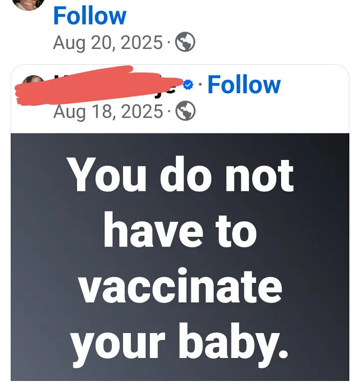 Post claiming you do not have to vaccinate your baby