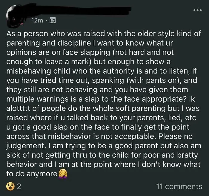Discussion about face slapping as a form of discipline in parenting