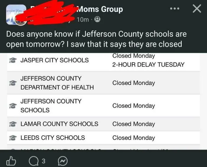 Parent confusion about Jefferson County school closures in wild parent post