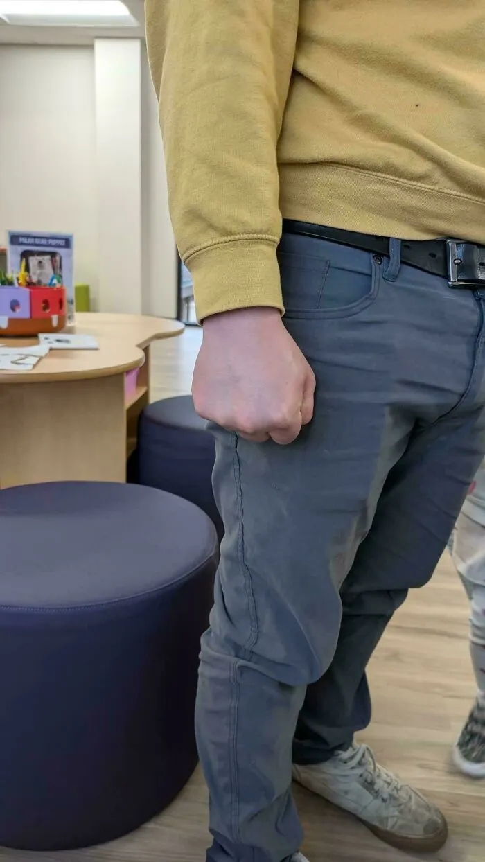 A funny, wholesome close-up of a dad's fist, likely from holding a child's hand. Great dad moment.