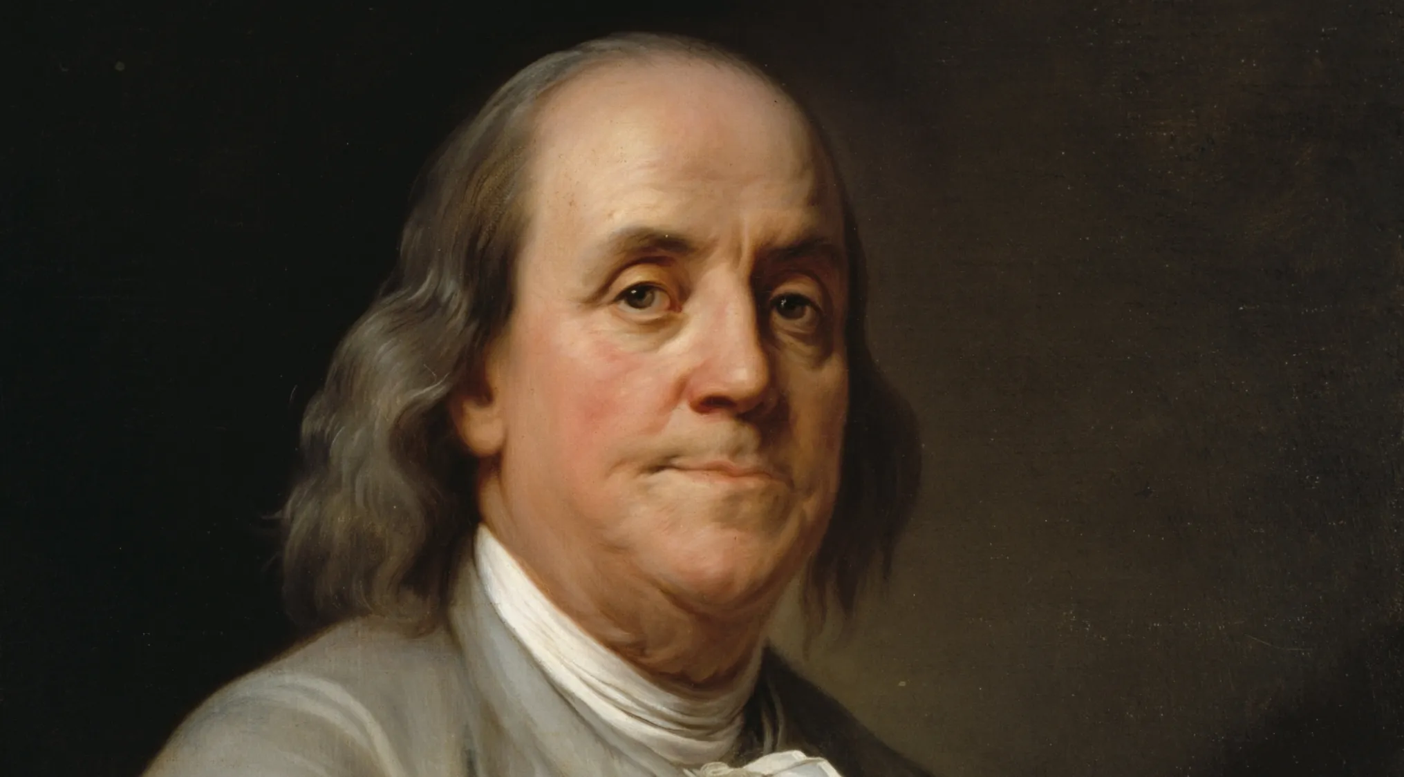 Portrait of Benjamin Franklin in 18th century attire, illustrating the famous last words quiz concept about his final words.