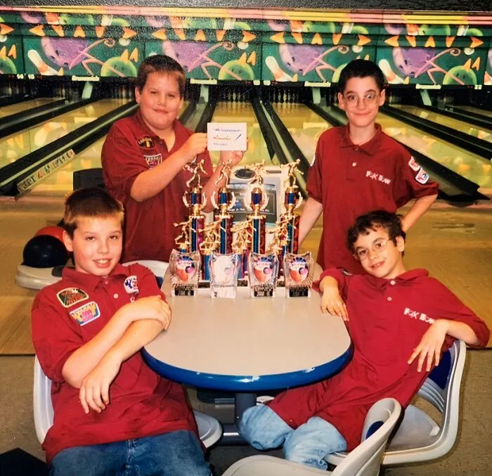 My Childhood Bowling Team Posing With Our Trophies From The Season