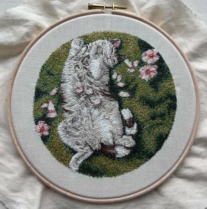 First Finished Embroidery Piece Ever!! 🐈‍⬛