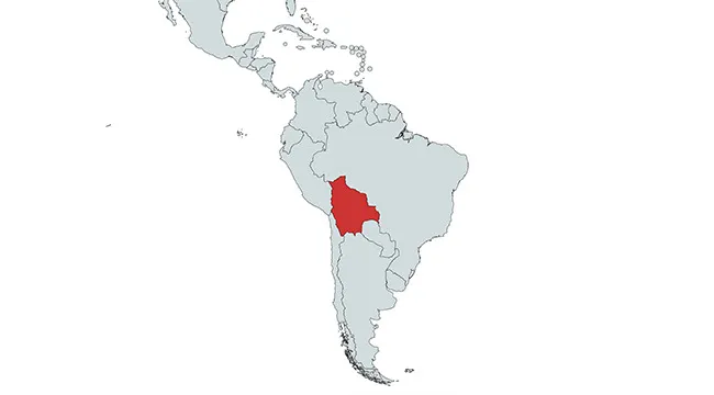 Map of the Americas highlighting a single country in red for a countries guessing game in the Americas region.