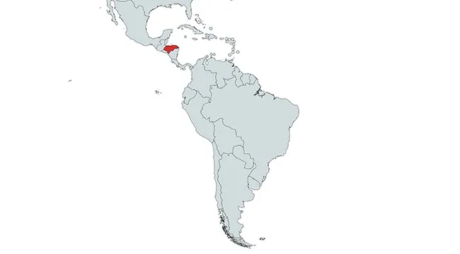 Map of the Americas highlighting one country in red, focusing on naming all the countries in the Americas quiz.
