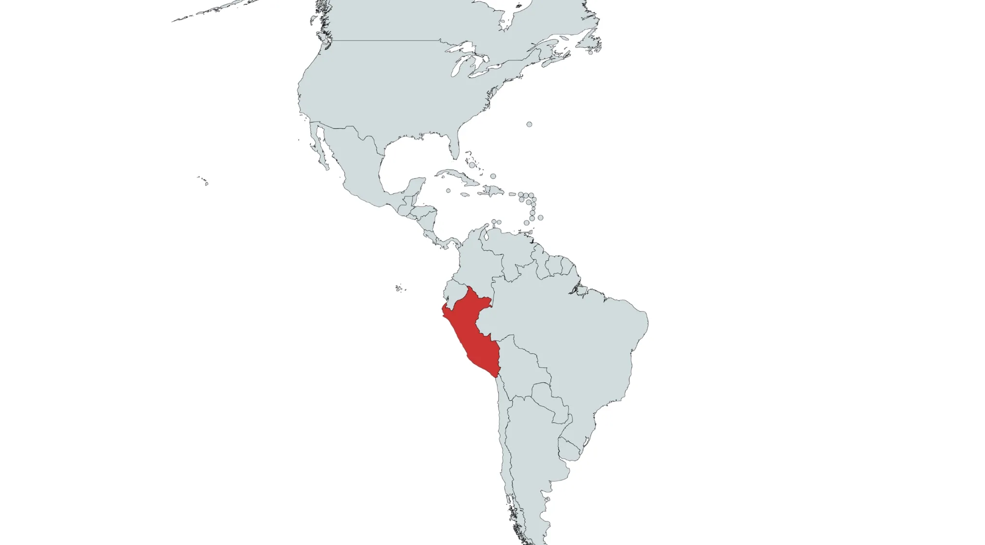 Map of countries in the Americas with Peru highlighted in red among other grey countries.