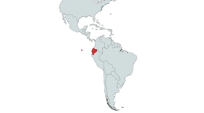 Map highlighting one country in red among all countries in the Americas, focusing on naming this country in the region.
