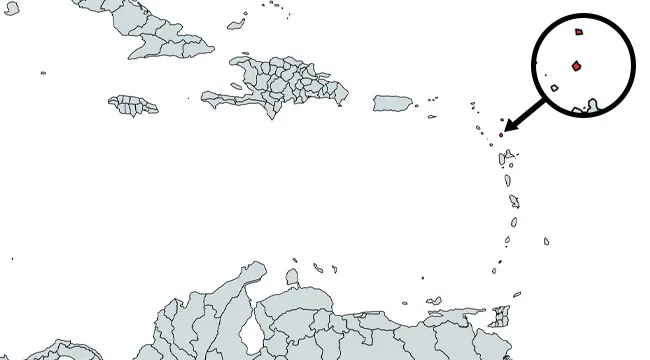 Map of the Americas highlighting a specific country in the Caribbean for the countries in the Americas quiz.