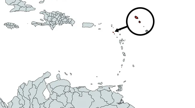 Map highlighting countries in the Americas with a focus on the small island nation shown in red.