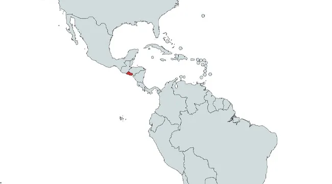 Map outline highlighting a country in the Americas for a quiz to name all the countries in the Americas.