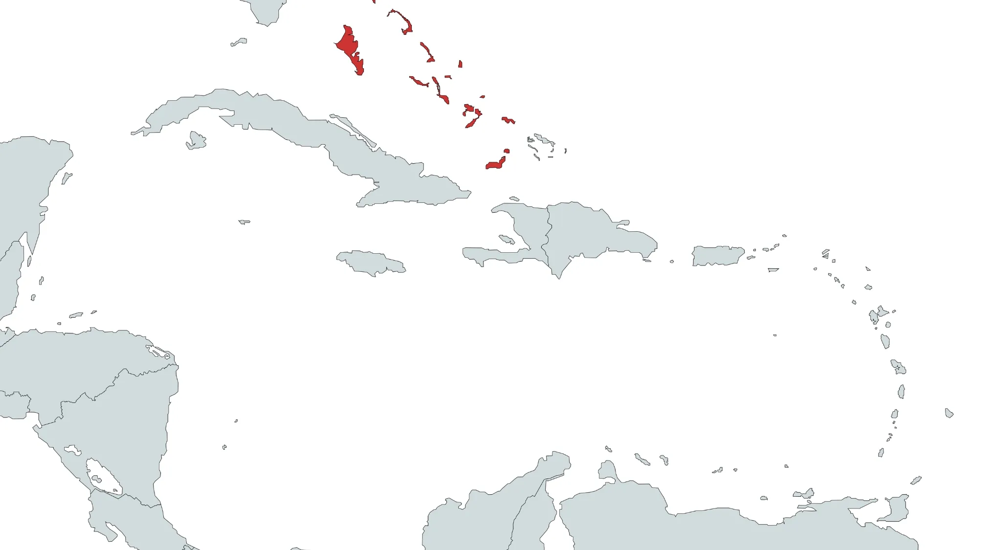 Map of countries in the Americas with select Caribbean countries highlighted in red on the regional map.