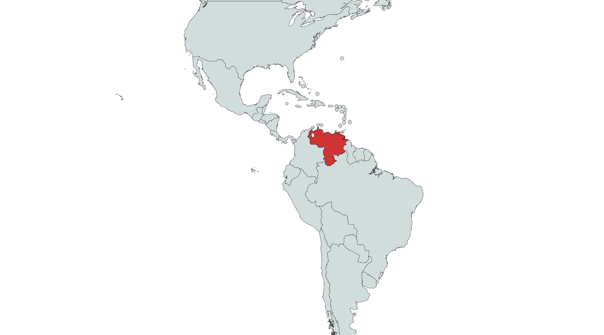 Map of the Americas with one South American country highlighted in red for country identification quiz.