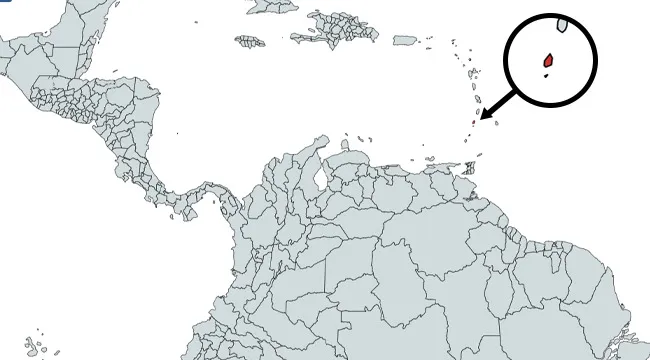 Map of countries in the Americas with a highlighted country indicated by a magnified circle for identification.