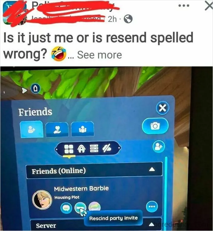 Screenshot of a social media post highlighting American uncultured humor with misspelling of resend as rescind.