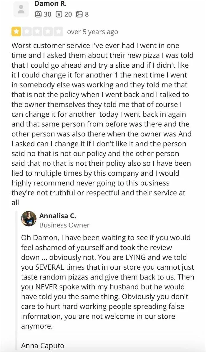 Just Found This Old Review On Yelp. What Do You Mean You Can’t Just Eat Pizza For Free?!