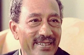 Portrait of Egyptian president Anwar Sadat, key figure in the nationalization of the Suez Canal in 1956.