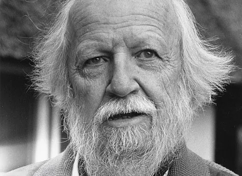 Portrait of British author William Golding, known for the 1954 novel exploring the dark side of human nature.