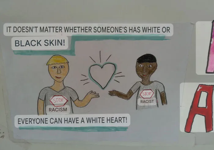 Some Kids Drew An Anti-Racism Poster And Used "White Heart" As A Synonym For Better Heart