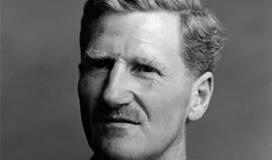 Black and white portrait of a New Zealand mountaineer who first summited Mount Everest in 1953 with Tenzing Norgay.
