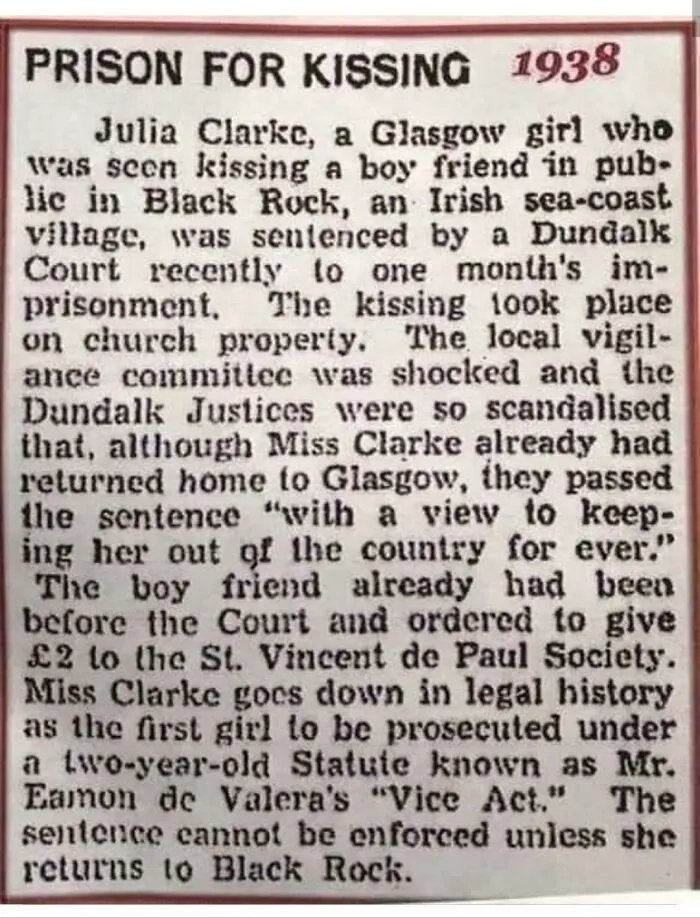 1938, Public Kissing On Church Property: Men Pay £2, Women Go To Prison For A Month
