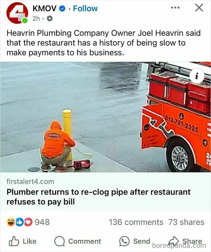 “Plumber Returns To Re-Clog Pipe After Restaurant Refuses To Pay Bill”