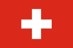 Swiss flag with a bold white cross on a red background representing the country Switzerland travel destination.