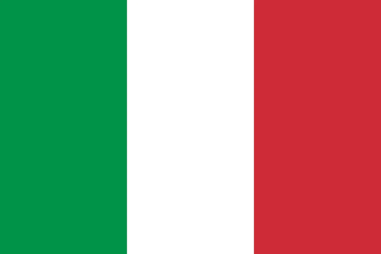 Italian flag with vertical green, white, and red stripes representing the country most loved to visit, Italy.