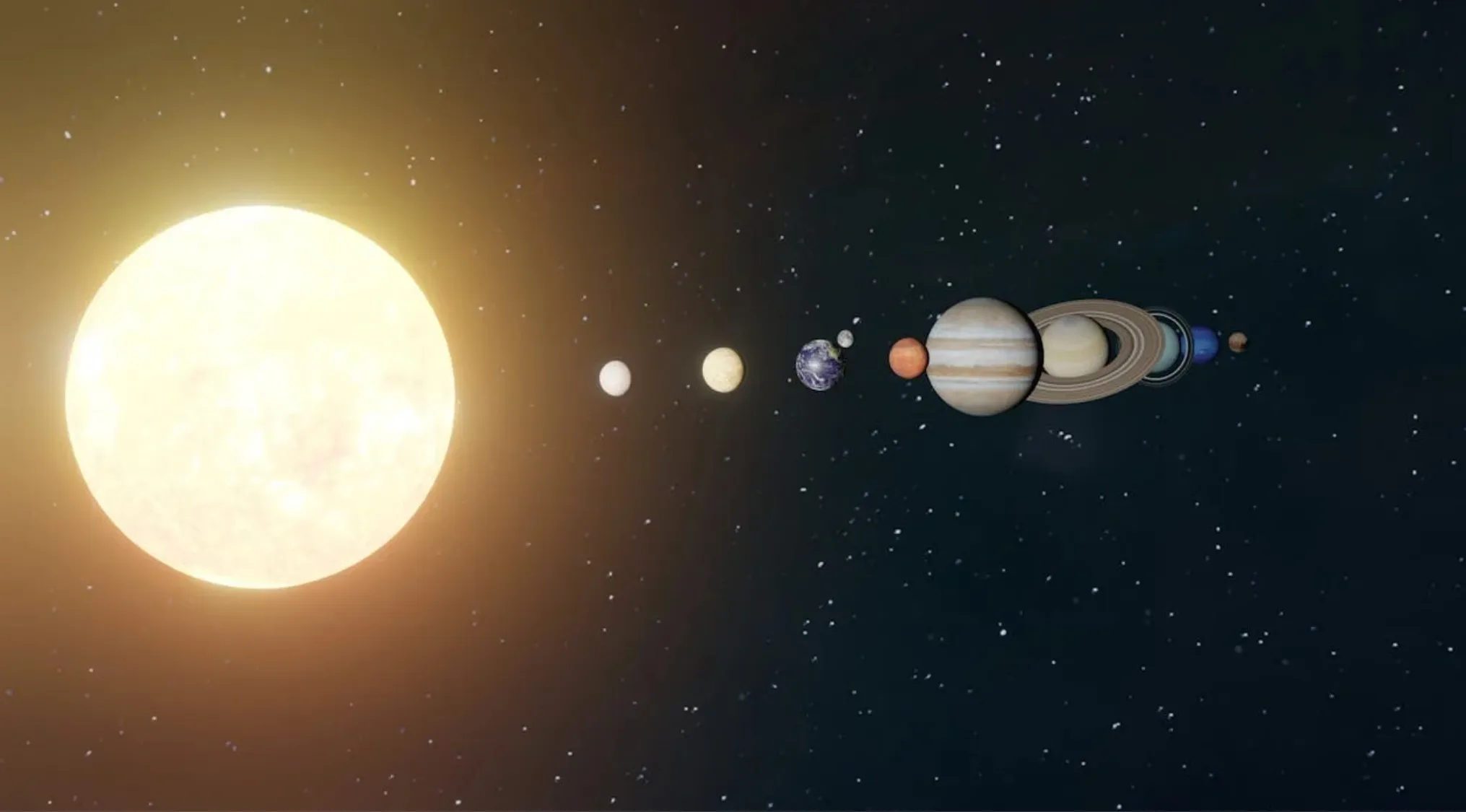 Solar system planets aligned in space showing the planet closest to the Sun among general knowledge quiz concepts