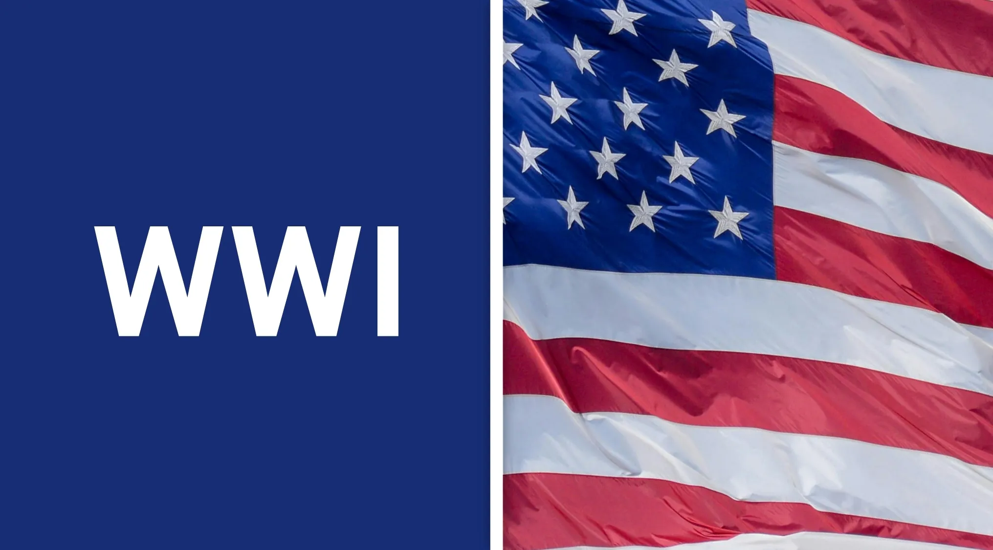 American flag waving next to a WWI graphic representing US history quiz on World War I events of 1917.