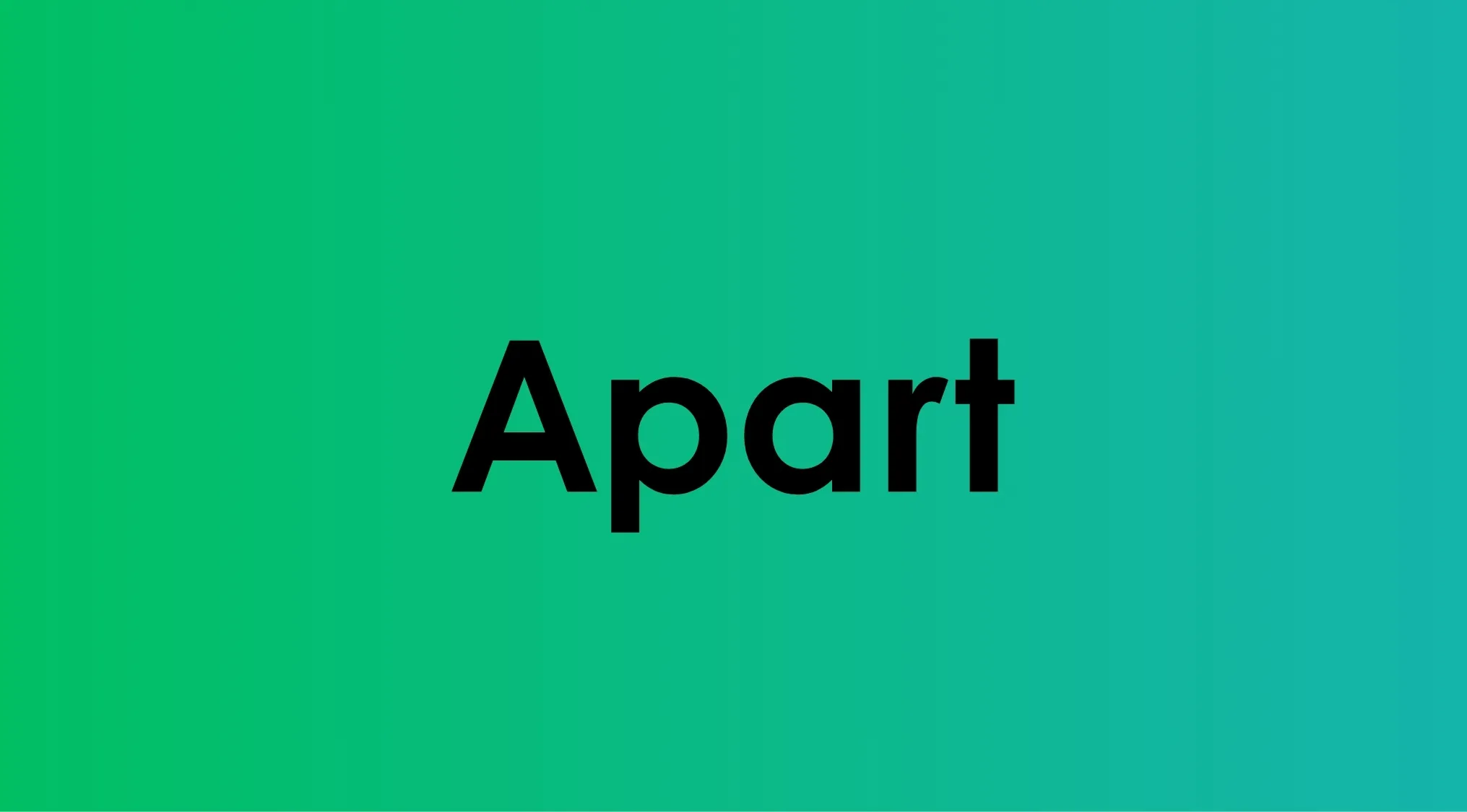 Word apart displayed in bold black font on a green to teal gradient background for language quiz antonym challenge.