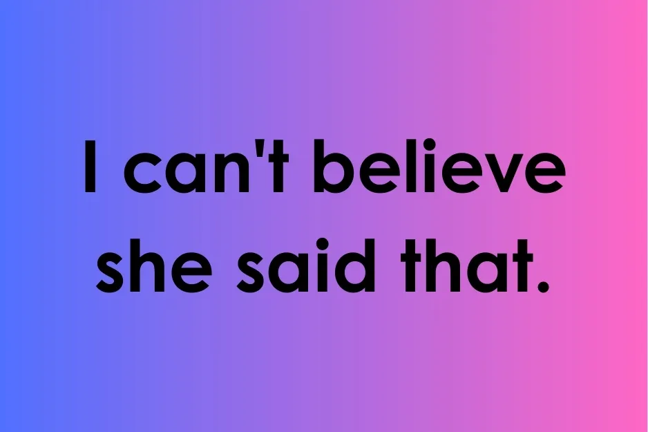 Sentence with correct punctuation displayed in bold black text on a purple and pink gradient background.