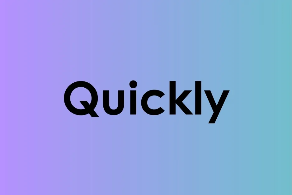 The word Quickly shown in bold black letters on a purple to blue gradient background, highlighting a word that is not a preposition.